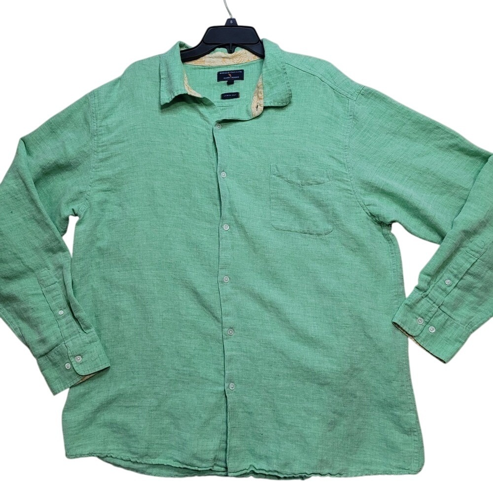 Margaritaville Island Reserve Linen Cotton Button‎ Up Shirt Lemon Key  Beach